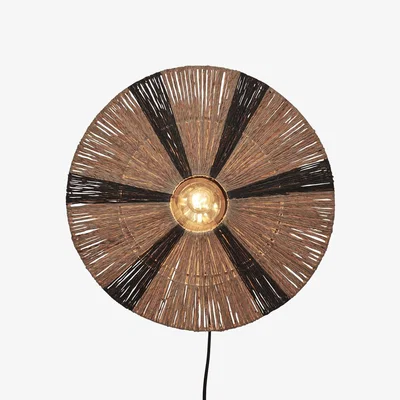 Made in Design Wall light with plug Iguazu cane & fibres natural & black jute / Ø 40 cm - GOOD&MOJO
