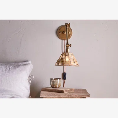 Nkuku nkuku Noko Rattan Wall Lamp | Lights | Natural/Antique Brass