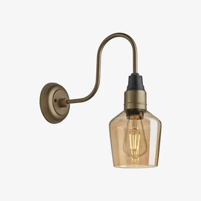 Olivia's Industville Swan Neck Tinted Glass Schoolhouse Brass Holder Wall Light / 5. 5 Inch