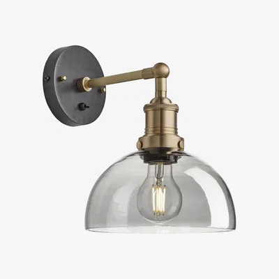 Olivia's Industville Brooklyn 8 Inch Tinted Glass Dome Pendant / Smoke Grey Tinted Glass and Pewter Holder