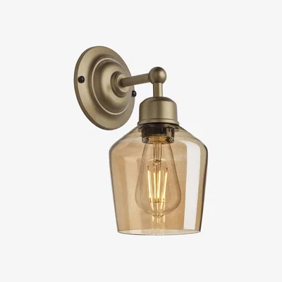 Olivia's Industville Orlando Tinted Glass Schoolhouse Amber Wall Light / 5. 5 Inch Pewter Holder
