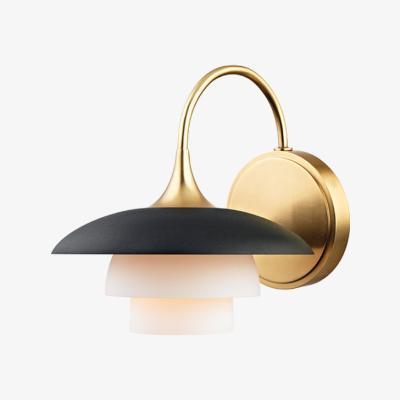 Olivia's Hudson Valley Lighting Barron Brass Base And Opal Acid Etched Shade Wall Light