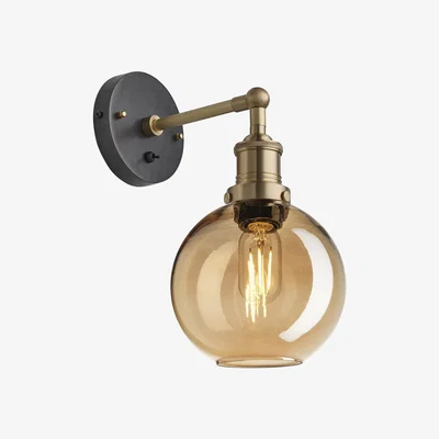 Olivia's Industville Brooklyn Tinted Glass Globe Amber Wall Light / 7 Inch Copper Holder