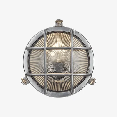 Olivia's Industville Bulkhead Outdoor & Bathroom Round Light - 8 Inch - Gunmetal / Clear / Wiring Side