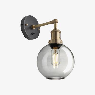 Olivia's Industville Brooklyn 7 Inch Globe Wall Light / Smoke Grey Tinted Glass and Copper Holder