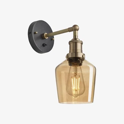 Olivia's Industville Brooklyn Tinted Glass Schoolhouse Amber Wall Light / 5. 5 Inch Pewter Holder