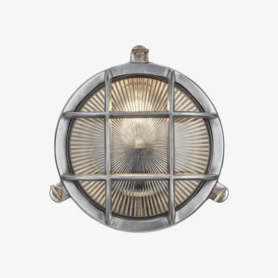 Olivia's Industville Bulkhead Outdoor & Bathroom Round Light - 8 Inch - Gunmetal / Clear / Wiring Back