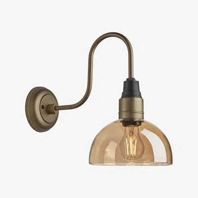 Olivia's Industville Swan Neck Tinted Glass Dome Amber Wall Light / 8 Inch Brass Holder