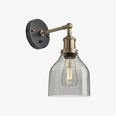 Olivia's Industville Brooklyn 6 Inch Cone Wall Light / Smoke Grey Tinted Glass and Brass Holder