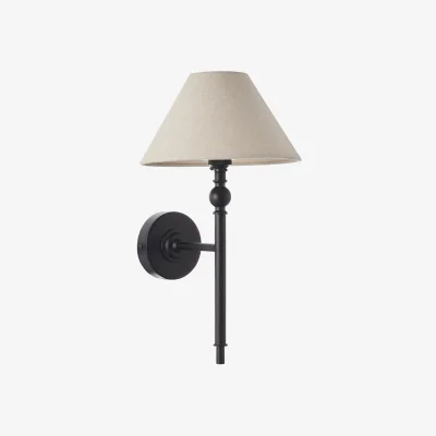 Perch and Parrow Sylvia Wall Light in Matt Black and Natural Faux Linen