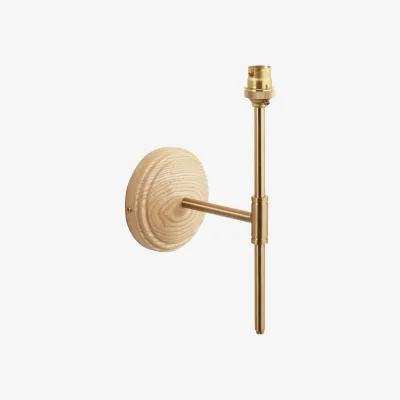 Perch and Parrow Timbal T Bar Wall Fitting in Ash Wood and Brushed Aged Brass