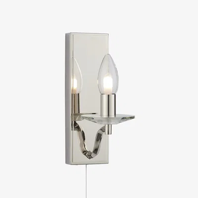 Perch and Parrow Serena Clear Crystal Bathroom Wall Light in Nickel