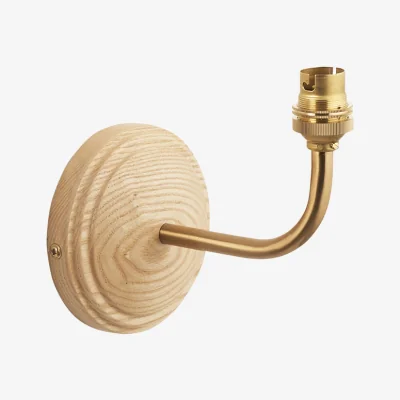 Perch and Parrow Timbal Arc Wall Fitting in Ash Wood and Brushed Aged Brass