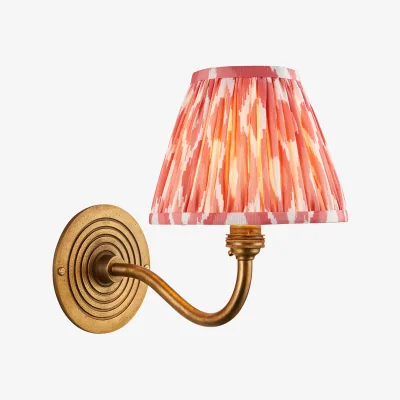 Perch and Parrow Target Wall Light in Antique Brass and Ikat 16cm Coral Shade