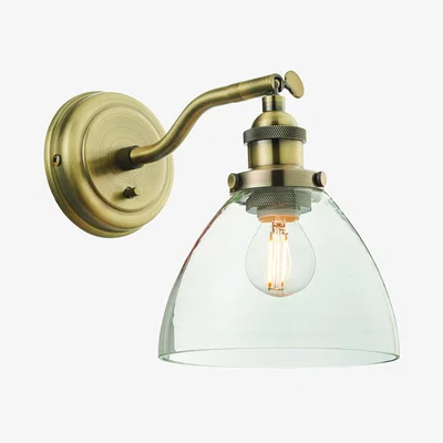 Perch and Parrow Ralph Clear Glass Wall Light in Antique Brass