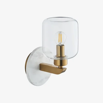 Perch and Parrow Sloane Wall Light in White Volakas Marble, Vintage Brass and Glass