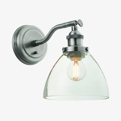 Perch and Parrow Ralph Clear Glass Wall Light in Brushed Silver