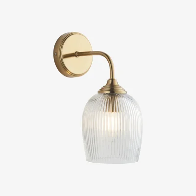 Perch and Parrow Crocus Ribbed Wall Light in Brushed Aged Brass and Ribbed Glass