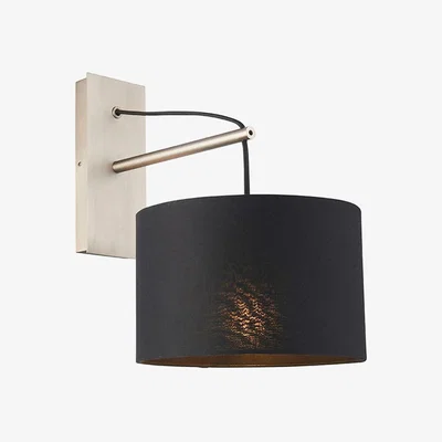 Perch and Parrow Antonios Nickel Wall Light with Black Shade