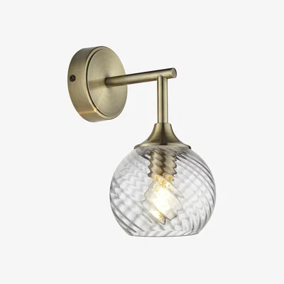 Perch and Parrow Allison Spiral Glass Wall Light in Antique Brass