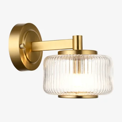 Perch and Parrow Boxford Wall Light in Brushed Aged Brass and Ribbed Glass