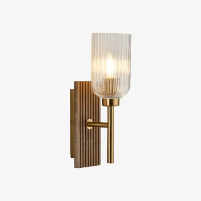 Perch and Parrow Corinne Wall Light in Dark Beechwood and Vintage Brass