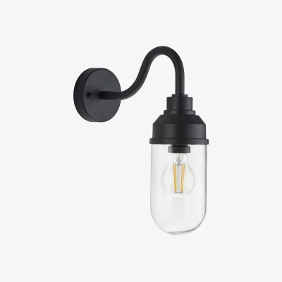 Perch and Parrow Madson Wall Light in Textured Black and Glass