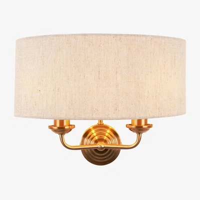 Perch and Parrow Manon 2-Light Wall in Vintage Brass & Natural Linen