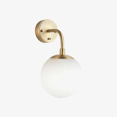 Perch and Parrow Luna Opal Glass Sphere Wall Light in Antique Brass