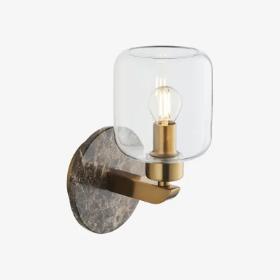 Perch and Parrow Sloane Wall Light in Dark Brown Emperador Marble, Vintage Brass and Glass