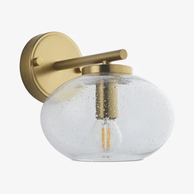 Perch and Parrow Patricia Wall Light in Warm Brass and Bubble Glass