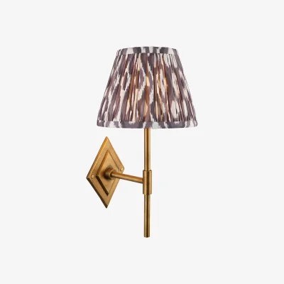 Perch and Parrow Annika Wall Light in Antique Brass and Grey Ikat 20cm Shade