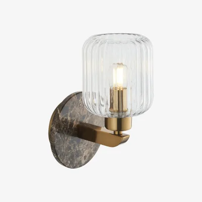 Perch and Parrow Sloane Ribbed Wall Light in Dark Brown Emperador Marble, Vintage Brass and Ribbed Glass