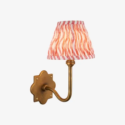 Perch and Parrow Cignet Wall Light in Antique Brass and Ripple Coral 16cm Shade