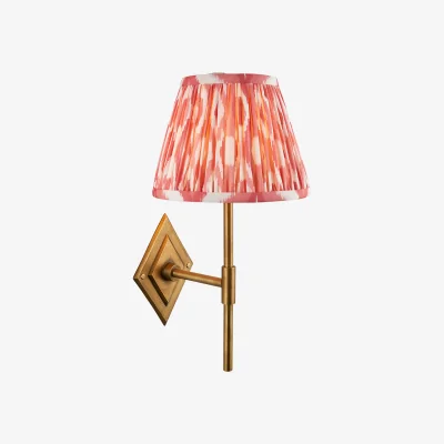 Perch and Parrow Annika Wall Light in Antique Brass and Coral Ikat 20cm Shade