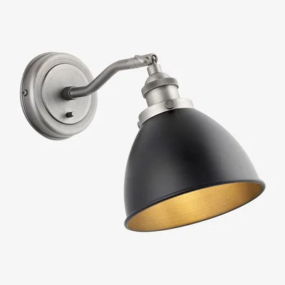 Perch and Parrow Fletcher Wall Light in Aged Pewter and Matt Black