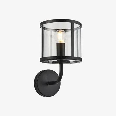 Perch and Parrow Hogan Clear Glass Wall Light in Matt Black