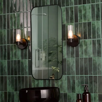 Pagazzi Bolton Matte Black & Glass Bathroom Wall Light