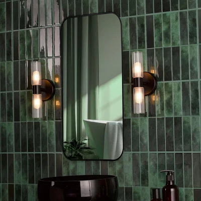 Pagazzi Bolton 2 Light Matte Black & Glass IP44 Wall Light