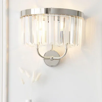 Pagazzi Chesterfield 2 Light Nickel & Crystal Wall Light