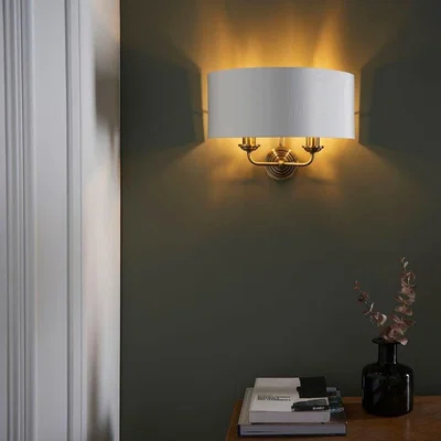 Pagazzi Highclere 2 Light Antique Brass Wall Light with White Shade