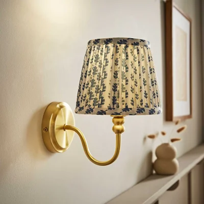 The Range Binky Rechargeable Wall Light with Green Floral Shade - Brushed Gold
