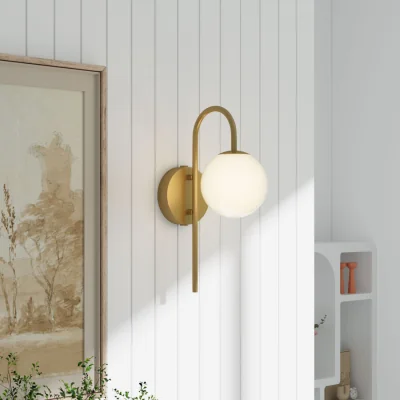 The Range Sophisticated Design Wall Light with Frosted Glass Shade - Gold and White