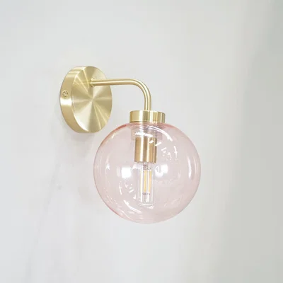 The Range Frenchie Pink Glass Globe Single Gold Stem Wall Light - Gold