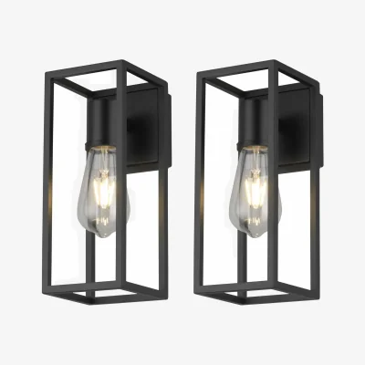 The Range Set of 2 Hale Black IP44 Outdoor Wall Lights - Black Paint