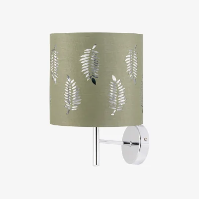 The Range Brea Chrome Wall Light With Sage Green Fern Shade - Chrome & Sage Green