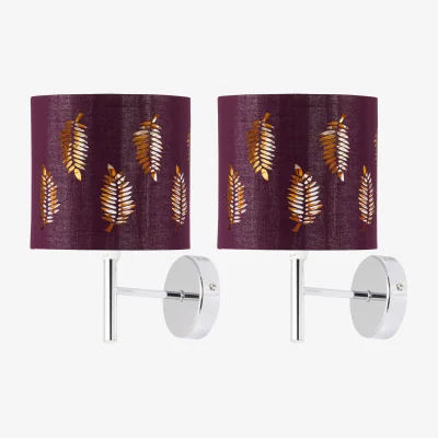 The Range Set Of 2 Brea Chrome Wall Lights With Burgundy Fern Shades - Chrome & Burgundy
