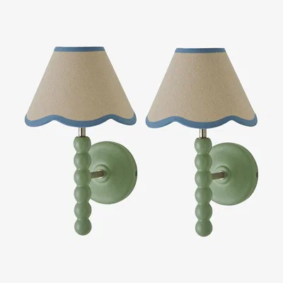 The Range Bobbins Sage Wall Light with Trim Scallop Shade - Powder Blue / 2