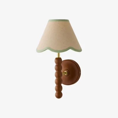 The Range Bobbin Walnut Wall Light with Trim Scallop Shade - Sage Green / 11cm