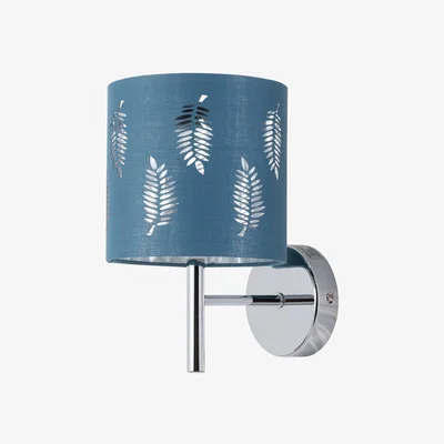 The Range Set Of 2 Brea Chrome Wall Lights With Teal Fern Shades - Chrome & Teal